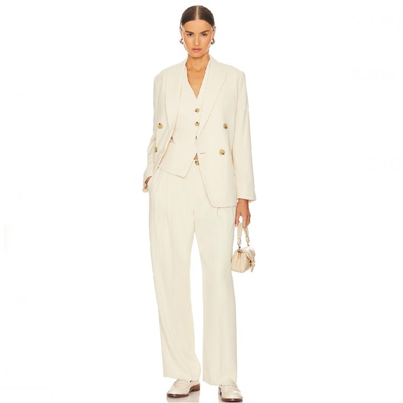 VINCE REVOLVE BEIGE CREPE DOUBLE-BREASTED BLAZER - Picture 13 of 13